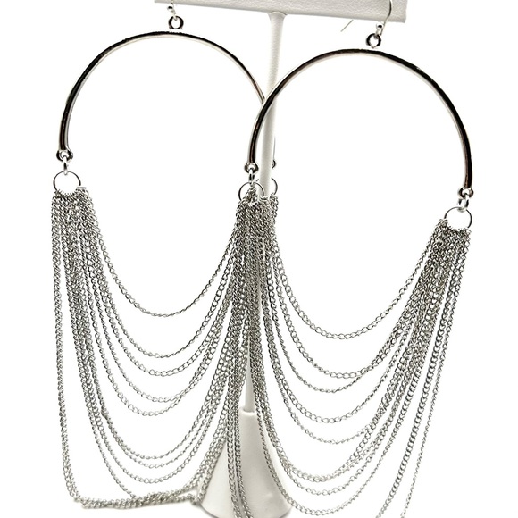 BOLD High Fashion STATEMENT Draped Chain Statement Earrings length 5.5” - Picture 2 of 2